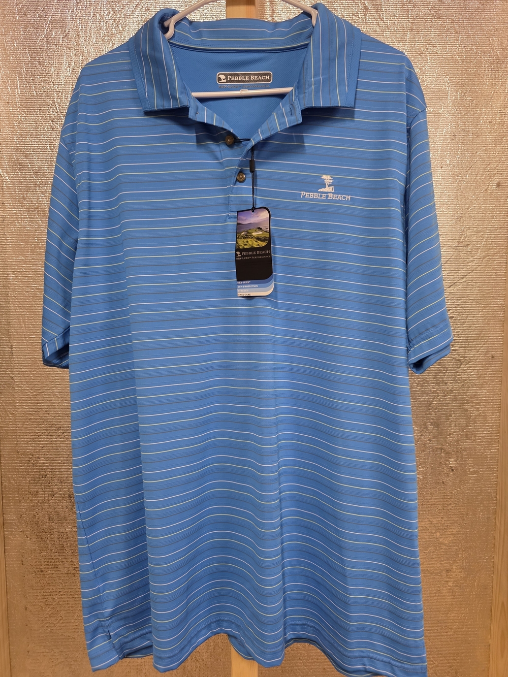 Pebble Beach Blue & White Striped Men’s Polo XL
